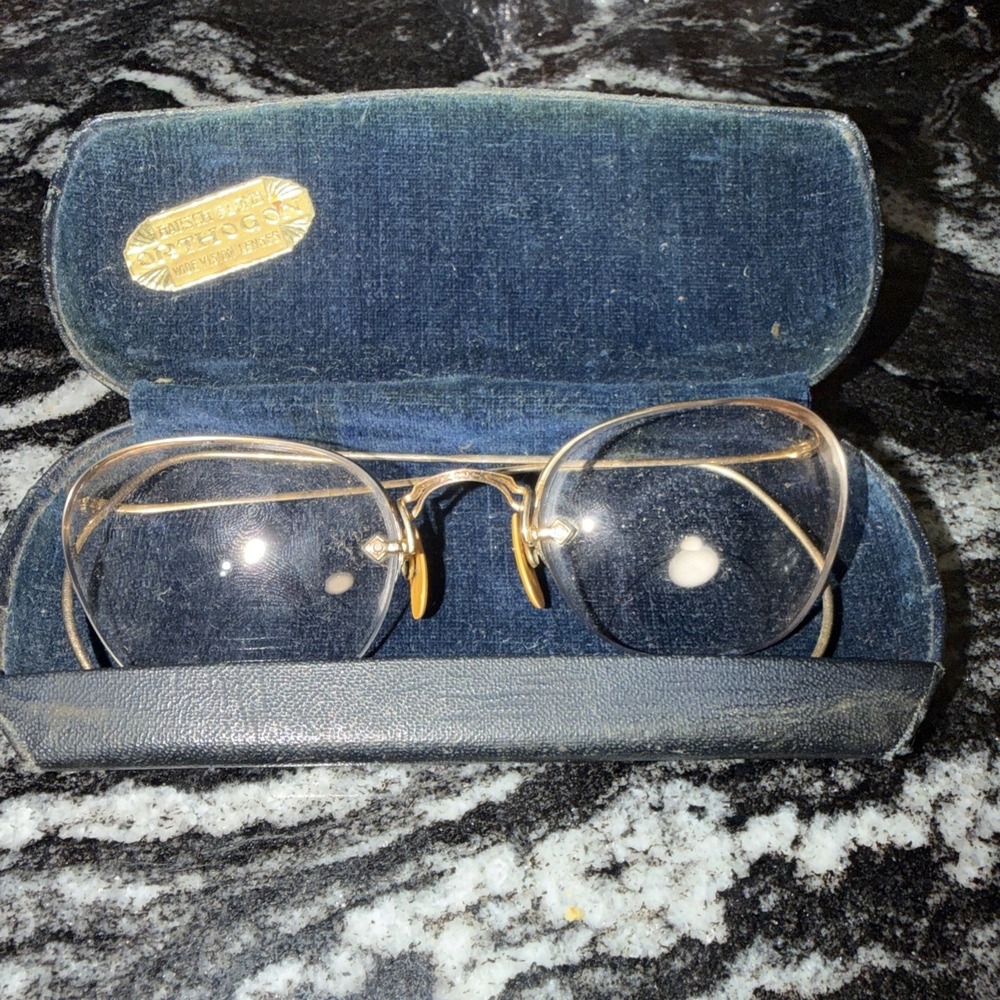 1920s-1930s Antique 1/10 12k Gold Filled Frame Glasses With Case Great Condition